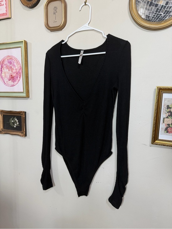 Free People Tops - Free People Black Long-Sleeve V-Neck Ribbed Bodysuit